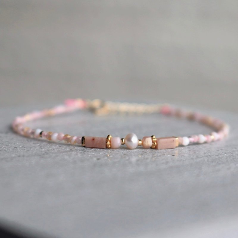 Bracelet pearl pink opal Stone- long journey - - Bracelets - Gemstone Pink