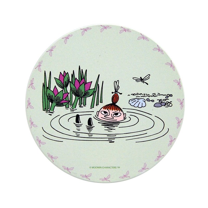 Moomin 噜噜 米 Authorization-Suction Coaster- [Playful by the Lotus Pond (Apple Green)] - Coasters - Pottery Green