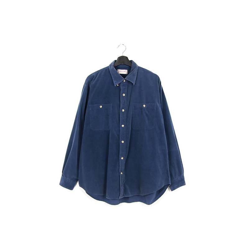 Back to Green :: Corduroy Midnight Blue Shirt // Both men and women wear // vintage (SH-06) - Men's Shirts - Cotton & Hemp 