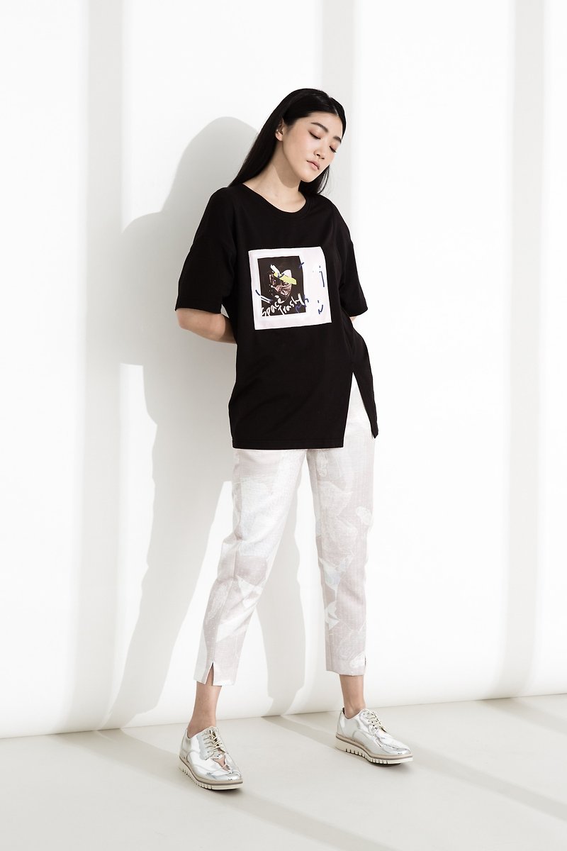 CLLECTION1~SPACE TRASH Space Number Position Printing Sticker T - Women's T-Shirts - Other Materials Black