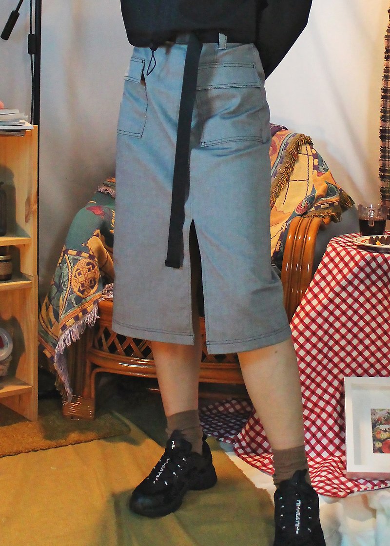 Twill midi skirt - dark grey - กระโปรง - ผ้าฝ้าย/ผ้าลินิน สีเทา