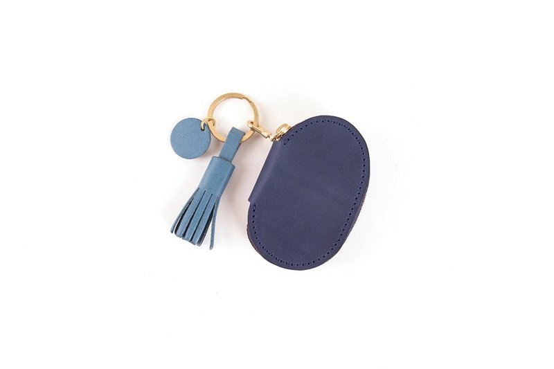 Egg-shaped zipper key case | leather custom | custom typing | key ring | genuine leather | gift - Keychains - Genuine Leather 