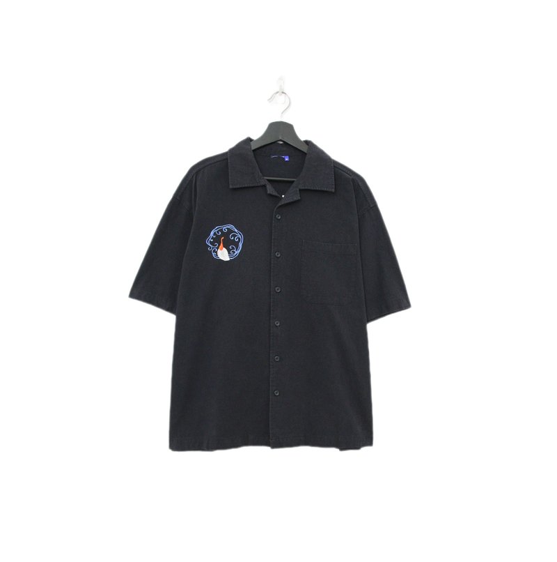 Back to Green-刺繡短袖襯衫 彩繪錦鯉 ss-19// vintage shirt - 男襯衫/休閒襯衫 - 棉．麻 