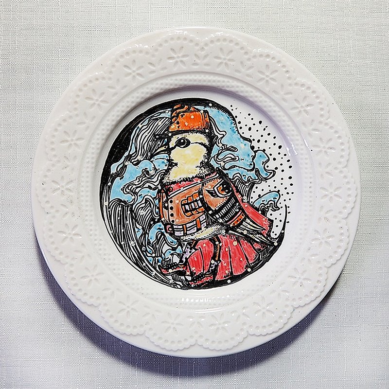 療癒陶瓷手繪盤 - 雄啾啾出征去(16.5cm) - 小碟/醬油碟 - 瓷 白色