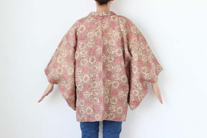 unique floral kimono, kimono jacket, authentic kimono /3893 - ジャケット - ポリエステル ピンク