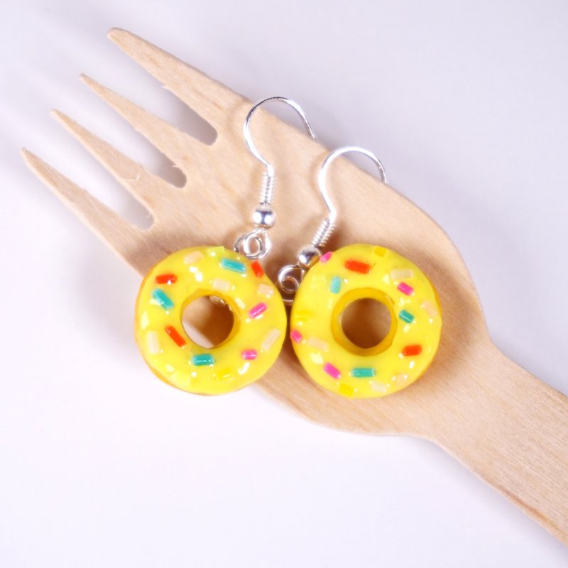 *Playful Design* Lemon Donuts Drop Earrings - Earrings & Clip-ons - Clay Yellow