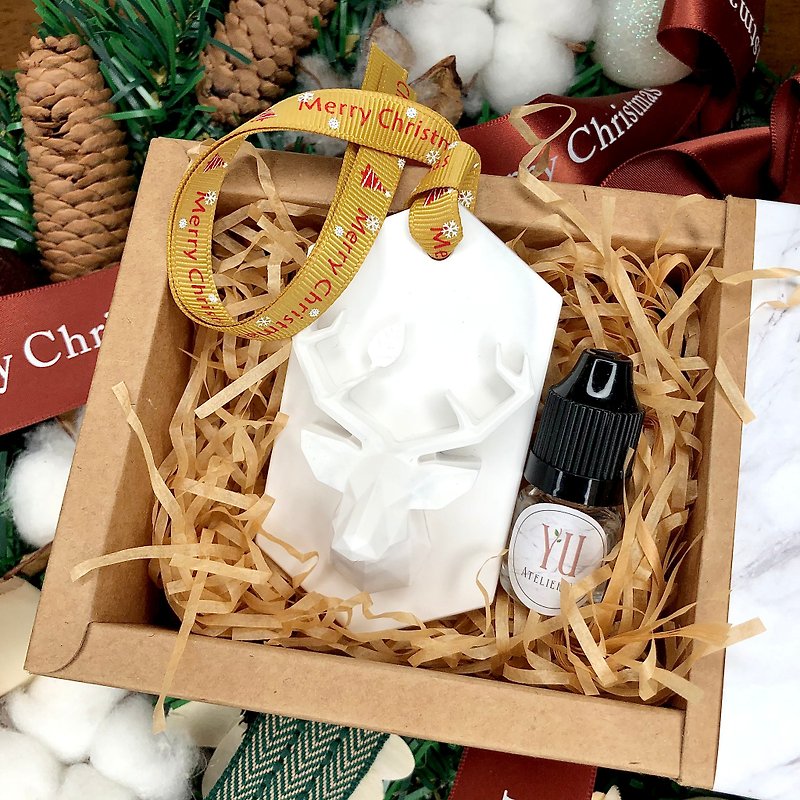 聖誕限定-手工精緻大理石紋香磚禮盒-幾何麋鹿香磚掛牌 含香氛 - 裝飾/擺設  - 其他材質 白色