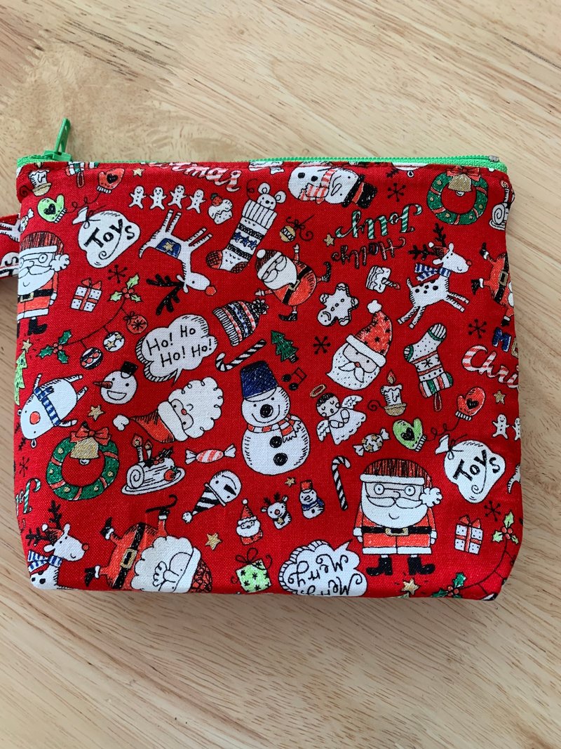 Wenqingfeng environmentally friendly pure cotton compact coin bag Merry Christmas happy red taste Japanese trendy goods - กระเป๋าใส่เหรียญ - ผ้าฝ้าย/ผ้าลินิน สีแดง