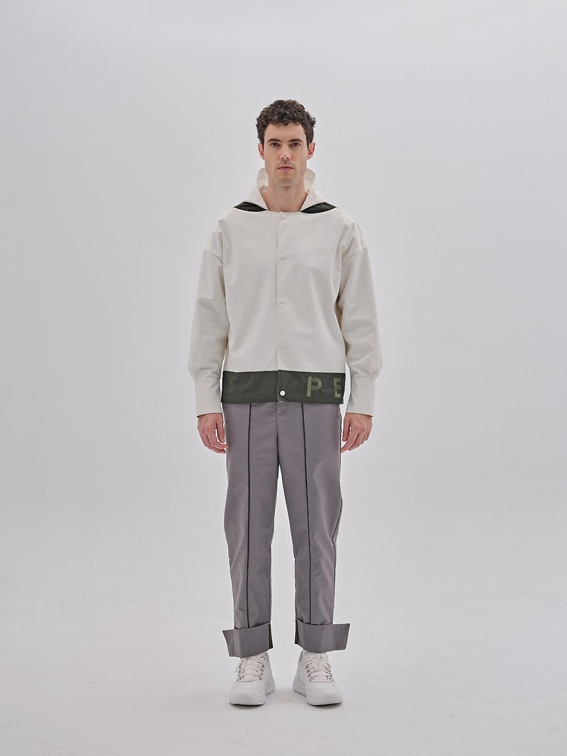 【PEHOM】Dark green gray contrast color waterproof pants - Men's Pants - Nylon Green