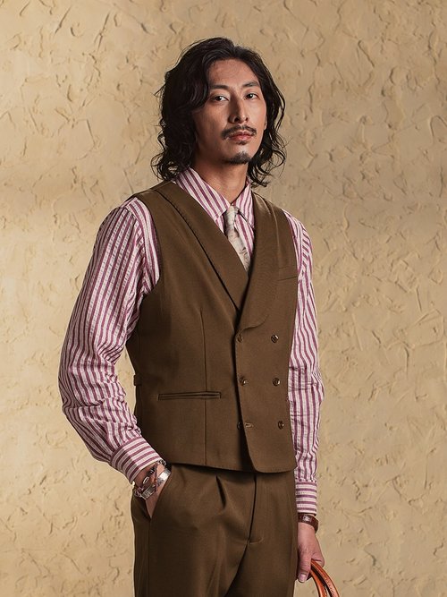 Loungedress ブラウン ダブルブレスト ベスト 楽天市場】Uネック メンズ ベスト ダブルブレスト トップス