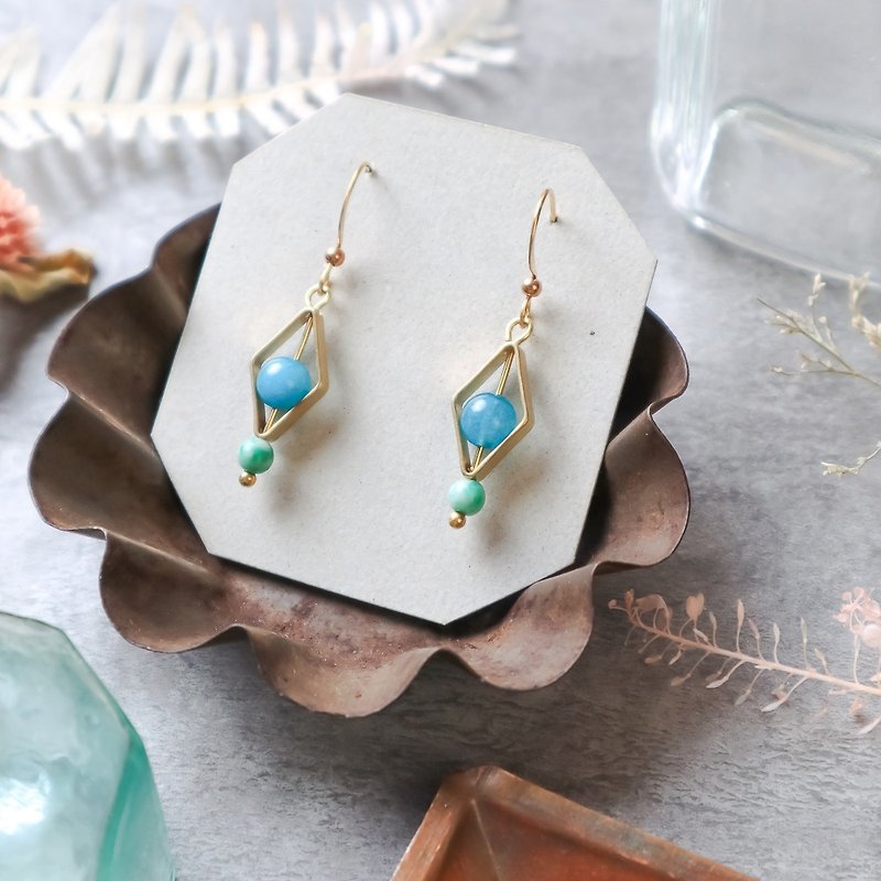 Natural Stone Geometric Brass Series Earrings - Phantom - Earrings & Clip-ons - Copper & Brass Blue