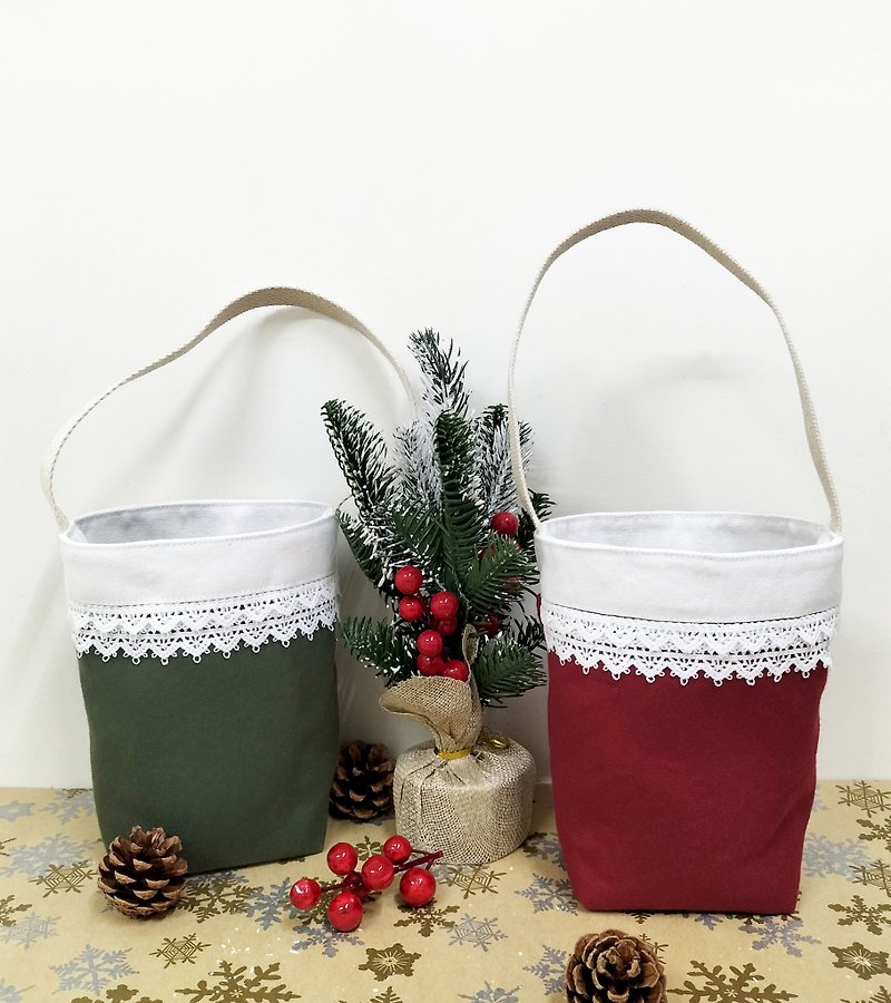 Canvas Lace Environmental Beverage Bag/Red and Green Two-color - ถุงใส่กระติกนำ้ - ผ้าฝ้าย/ผ้าลินิน 