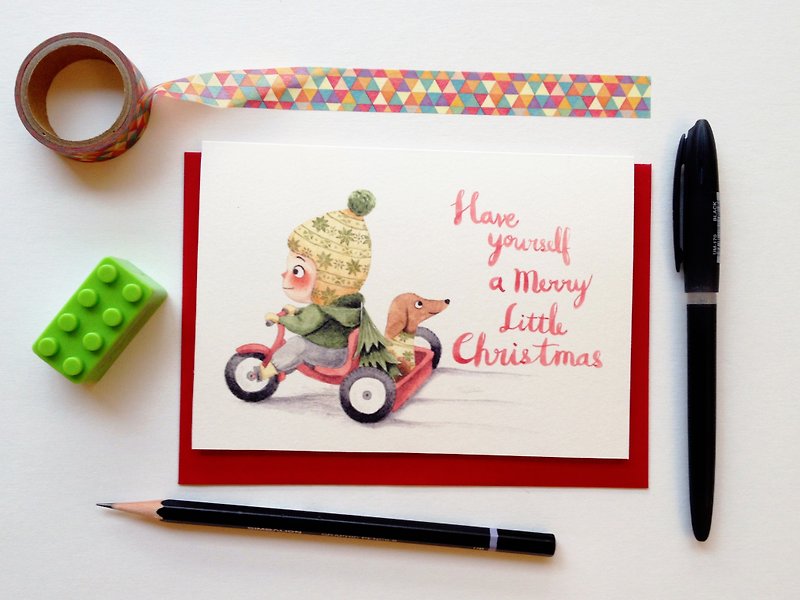Little Christmas - Watercolor Illustrated Christmas Card, Greeting Card, Holiday Card, Xmas Card, Notecard - การ์ด/โปสการ์ด - กระดาษ หลากหลายสี
