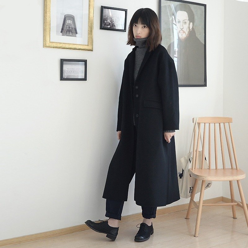 Cashmere Coat | Coat | Wool + Cashmere | Indie Brand | Sora-82 - Women's Tops - Wool Black