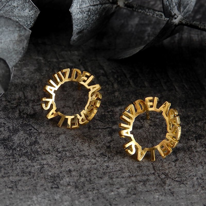 Minimum letter earrings / brass - Earrings & Clip-ons - Copper & Brass Gold