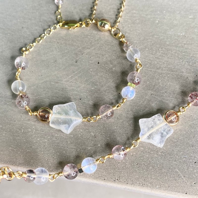 Star-shaped moonstone super seven gold strawberry moonstone bracelet charm popularity amplifies energy - Bracelets - Crystal White