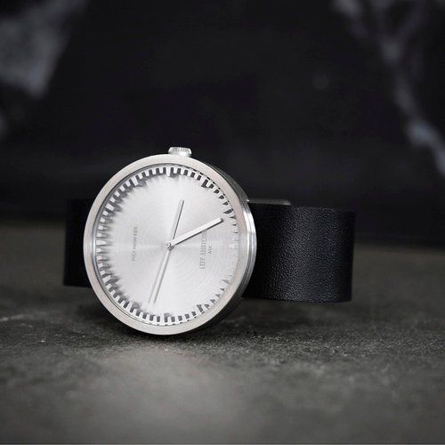 Handiin LEFF amsterdam｜tube 北歐工業齒輪設計真皮腕錶 (42mm, 不鏽鋼、黑皮帶)