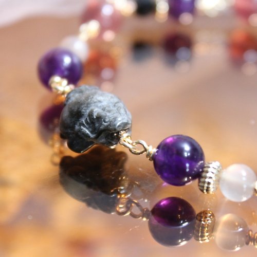 Tinker Crystal Design 龍龜特殊款手鍊-銀幽緣影-迷你龍龜、銀耀石、草莓晶、紫水晶