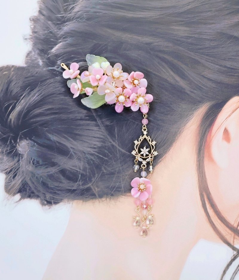 Lemon handmade hair accessories Czech glass two-color flower hairpin/hairpin (th - เครื่องประดับผม - กระจกลาย สึชมพู