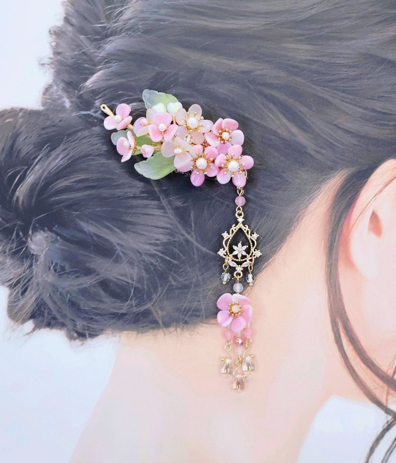 Lemon handmade hair accessories Czech glass two-color flower hairpin/hairpin (th - Hair Accessories - Colored Glass Pink