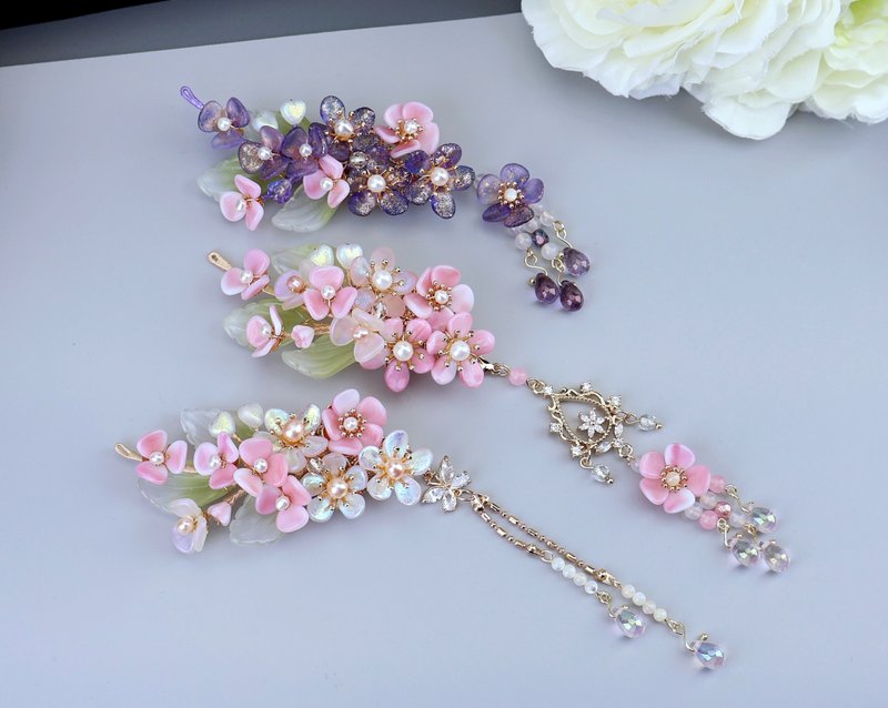 Lemon handmade hair accessories Czech glass two-color flower hairpin/hairpin (th - เครื่องประดับผม - กระจกลาย สึชมพู