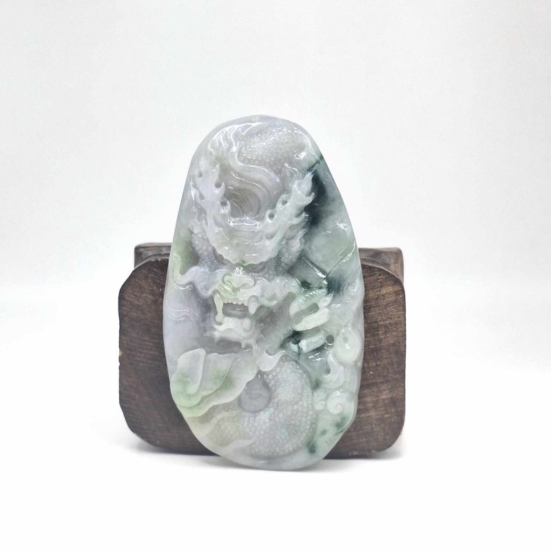 Purple background warm and moist carved dragon medal | Natural Burmese jade A grade jadeite - สร้อยคอ - หยก 