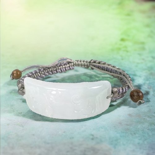 瓔珞珠寶盒 E.L.Jewelry Box 【願‧無事】冰種翡翠雕花無事牌編織手鍊| 天然緬甸玉翡翠|送禮