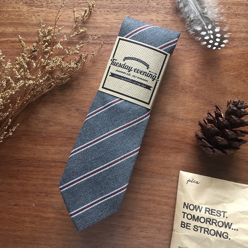 Neck Tie Pewter Grey Pin Stripe - 領呔/呔夾 - 棉．麻 灰色