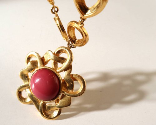 大人上品なおすすめコーデ CARITA Paris 80s vintage gold pink flower pendant necklace その他
