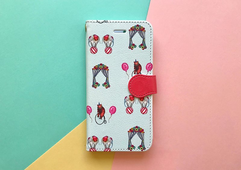 動物サーカス 手帳型 iPhoneケース - スマホケース - その他の素材 ピンク