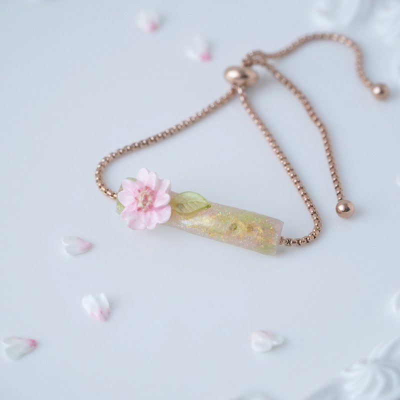 【季節限定】花見 和菓子風 櫻花黏土擠花&樹脂 手鍊 - 手鍊/手環 - 不鏽鋼 粉紅色