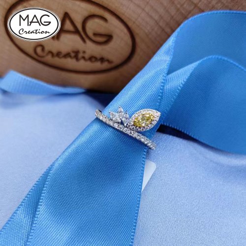 MAG Creation 黃鑽系列 | 18K白金鑽石黃鑽葉片戒指