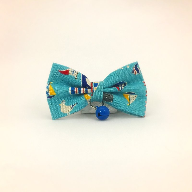 Cute navy style bow pet decorative collar cat small dog mini dog - ปลอกคอ - ผ้าฝ้าย/ผ้าลินิน สีน้ำเงิน
