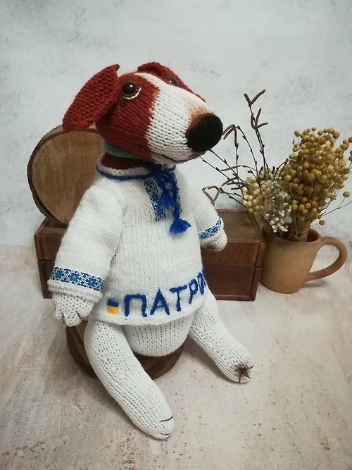 ToysMomClara Exclusive toy plush dog Patron in an embroidered shirt symbol of heroic Ukraine
