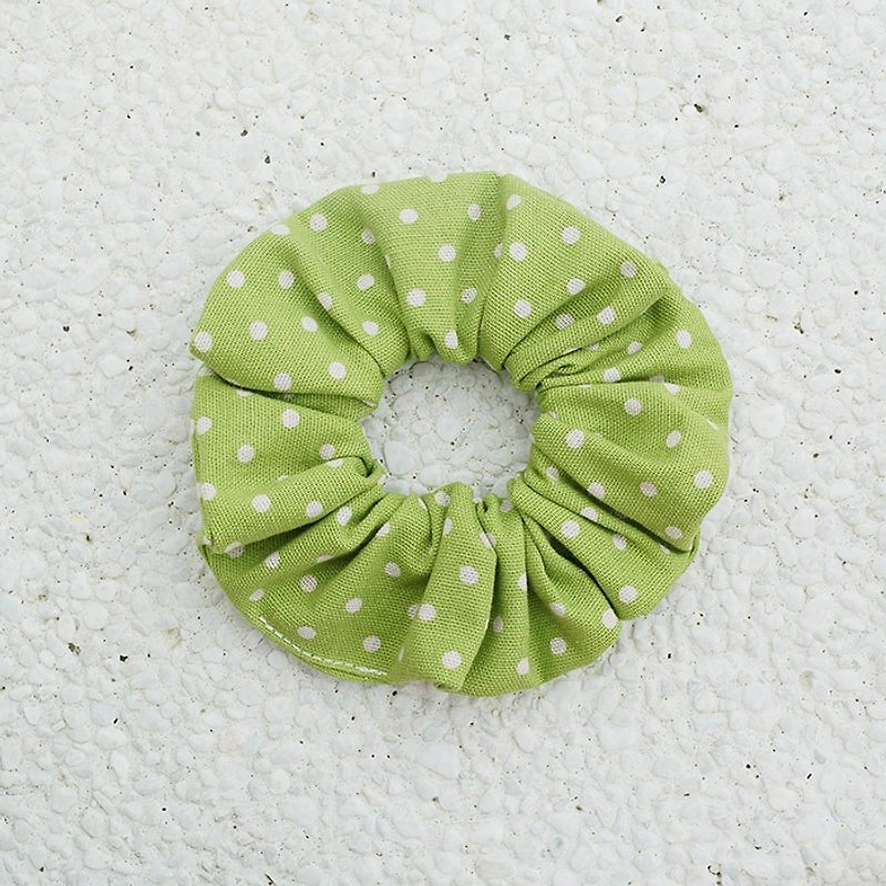 Small dots hair bundle _ green / large intestine ring donut hair ring - เครื่องประดับผม - ผ้าฝ้าย/ผ้าลินิน สีเขียว