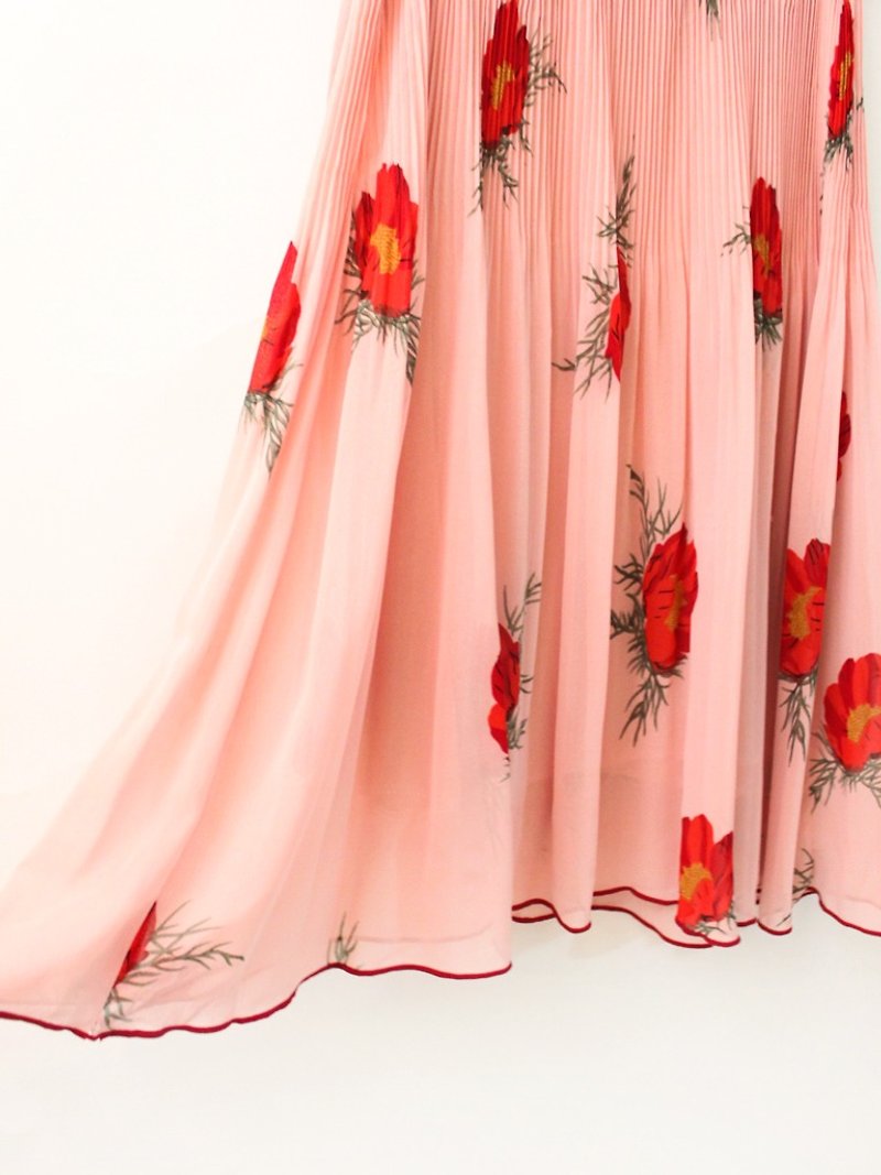 復古甜美台灣製紅玫瑰粉色無袖古著洋裝 Vintage Dress - 連身裙 - 聚酯纖維 粉紅色