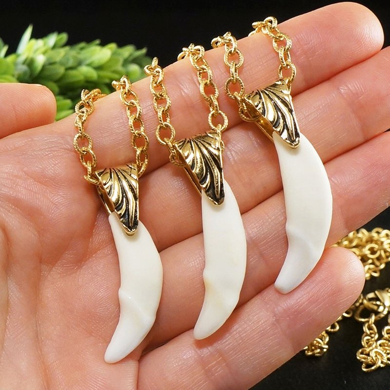 Real Wolf Tooth Necklace White Wolf Fang Tusk Teeth Pendant Necklace Jewelry - Necklaces - Other Materials White