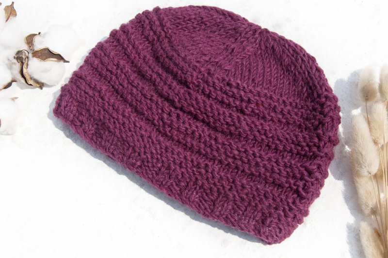 Mountaineering hat, camping hat, sailor hat, snow hat, contrast woolen hat, Christmas gift, hand-knitted pure wool hat/knitted hat/knitted woolen hat/inner bristles, hand-knitted woolen hat/wool hat-Northern Europe - Hats & Caps - Wool Purple