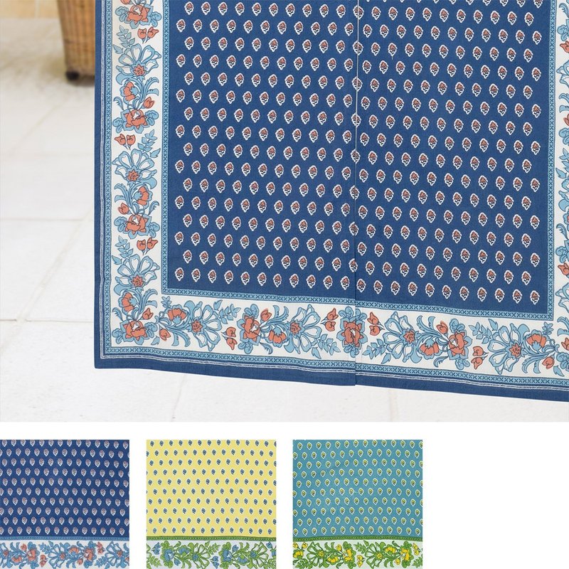 [Pre-order] [Shipping in March] Indian-made French romantic style printed door curtain - ม่านและป้ายประตู - ผ้าฝ้าย/ผ้าลินิน สีน้ำเงิน