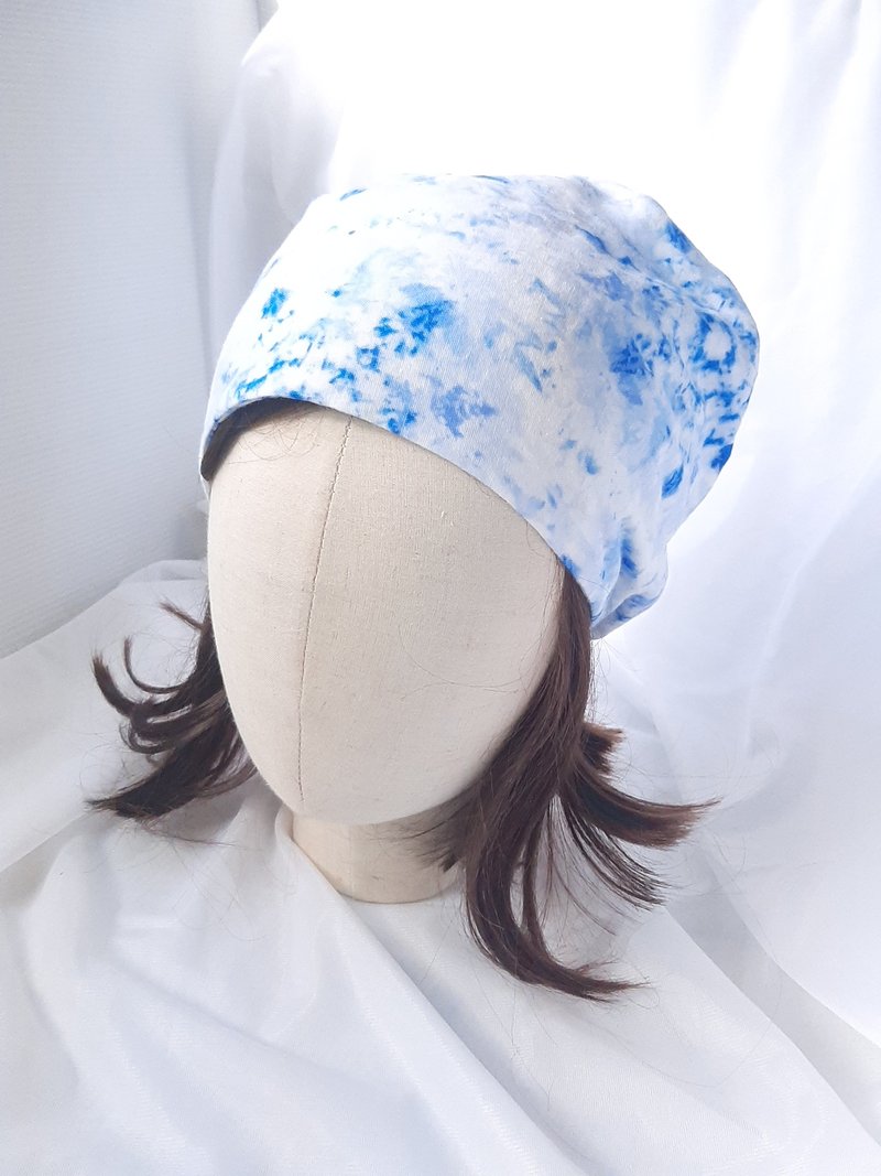 Aqua blue sfumato pattern double yarn turban hat - Hats & Caps - Cotton & Hemp Blue