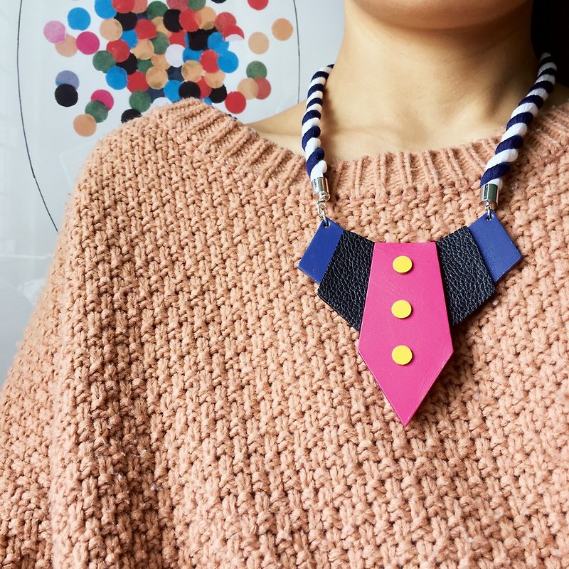 Geometric Tie-Shaped Leather Necklace - Chokers - Genuine Leather Multicolor