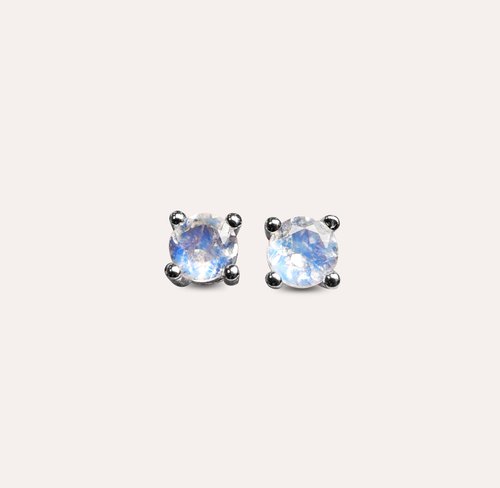 安珠 AND JEWEL 每天配戴的天然寶石 安珠 月光石 藍色 圓形 4mm 耳環 經典系列 Round E 寶石銀飾 AND