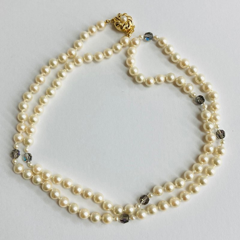 Shell pearl all knot mix necklace/6mm approx. 78cm/cream two-tone/R/Made in Japan - สร้อยคอ - เปลือกหอย สีทอง