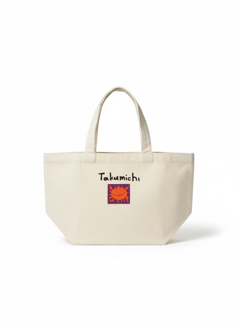 TAKUMICHI 生活裡的小角色 托特包－微笑的太陽 - 手袋/手提包 - 棉．麻 白色