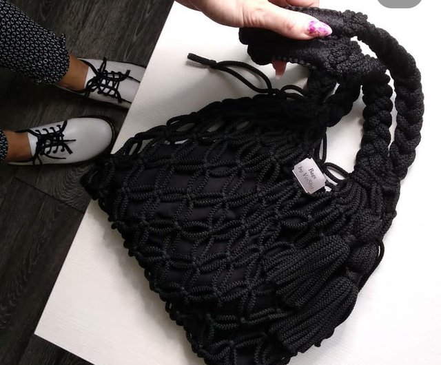 Black best sale macrame bag