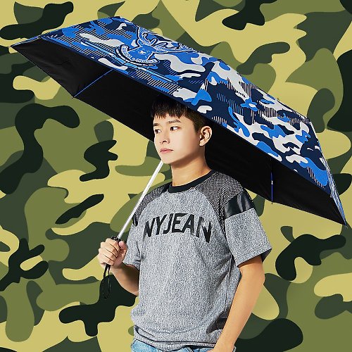 TDN TDN迷彩麋鹿降溫13度黑膠自動開收傘雨傘防風抗UV自動傘(海軍藍)