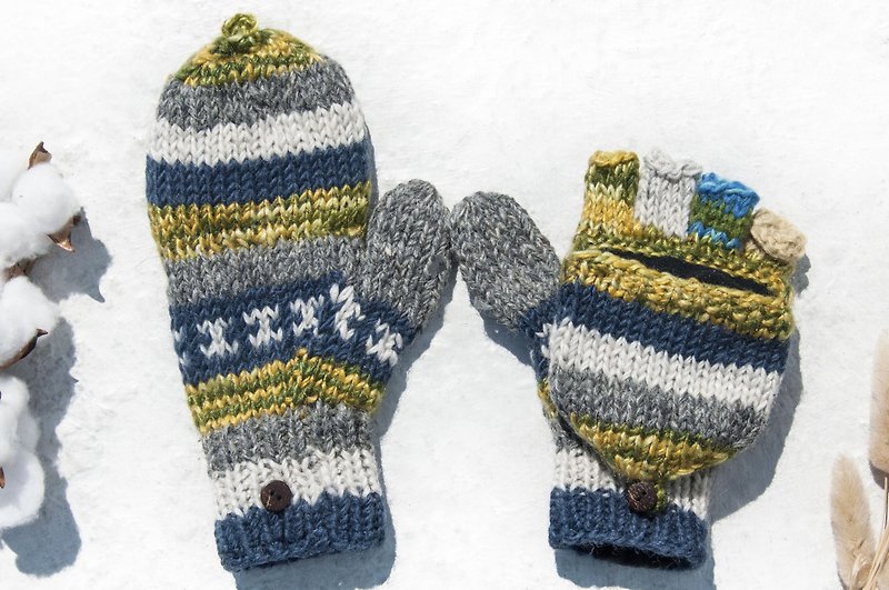 Hand Knit Pure Wool Knitted Gloves / Removable Gloves / Inner Bristle Gloves / Warm Gloves-Blue Mediterranean - ถุงมือ - ขนแกะ หลากหลายสี