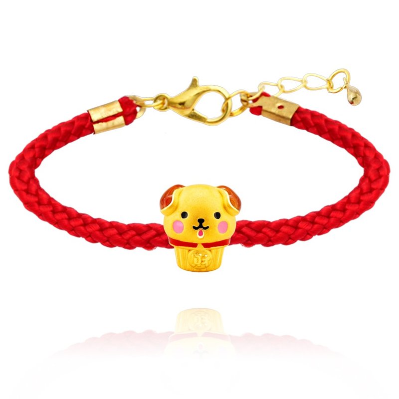 [Children Painted Gold Jewelry] Gold Dessert Series Red Bracelet-Cai Dog Cup Cake (Parent-Child Style) About 0.33 - ของขวัญวันครบรอบ - ทอง 24 เค สีทอง