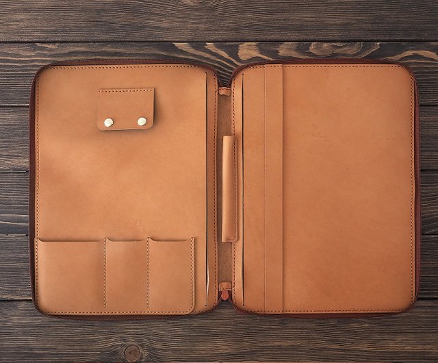 iPad Pro Leather Portfolio Case with Pen Case, Designer Zipper Organiz