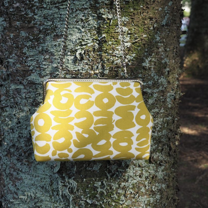 【幾何圖形-黃】方形金屬口金包 #隨身包#古著#日式#可愛 - 側背包/斜背包 - 棉．麻 橘色